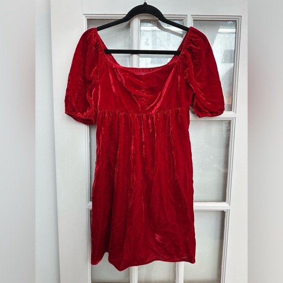 ModCloth Ruby Red Velvet Special Occasions Holiday Party Babydoll Dress Size XS - Picture 11 of 11